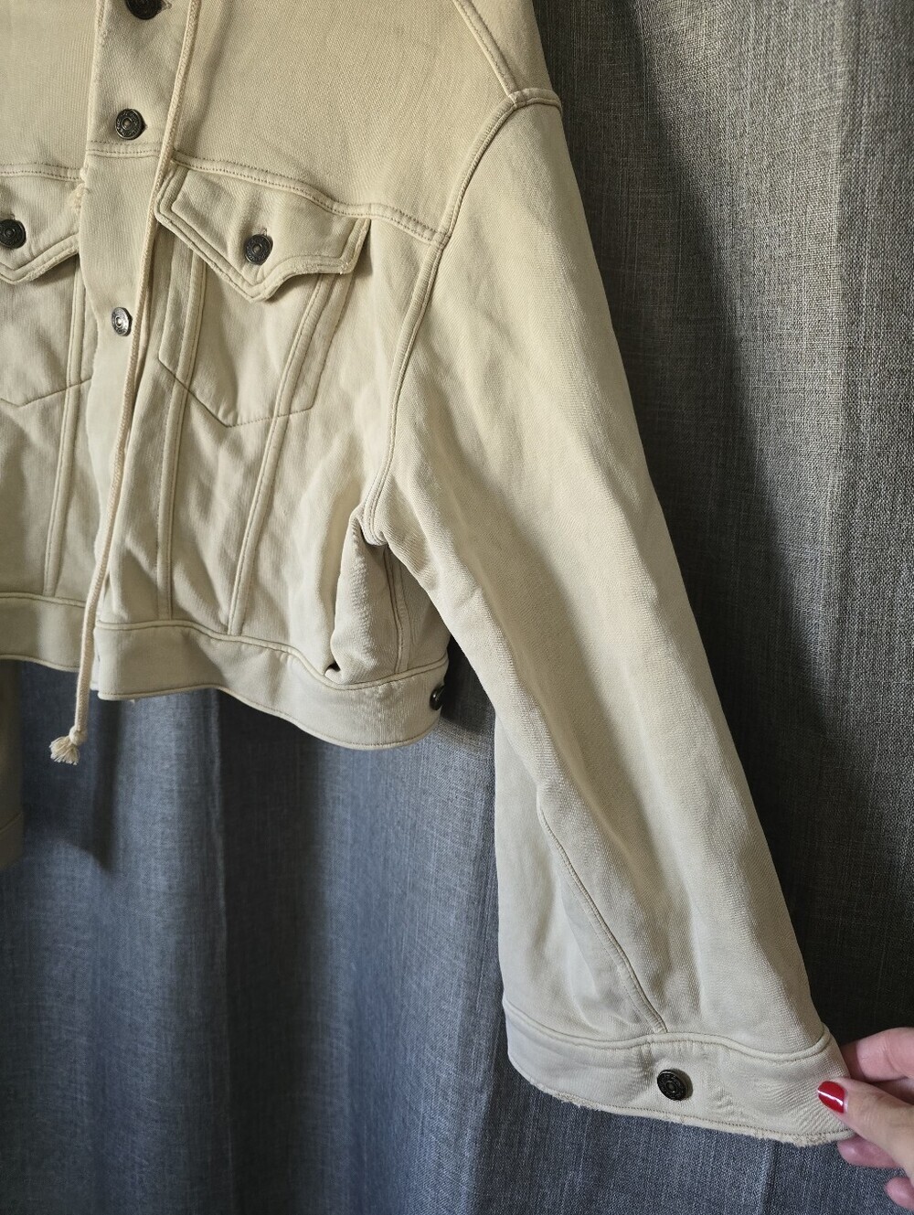 Free People Dreamers Jacket Womens XS Ivory Cropped Button Front Hooded - Picture 2 of 6